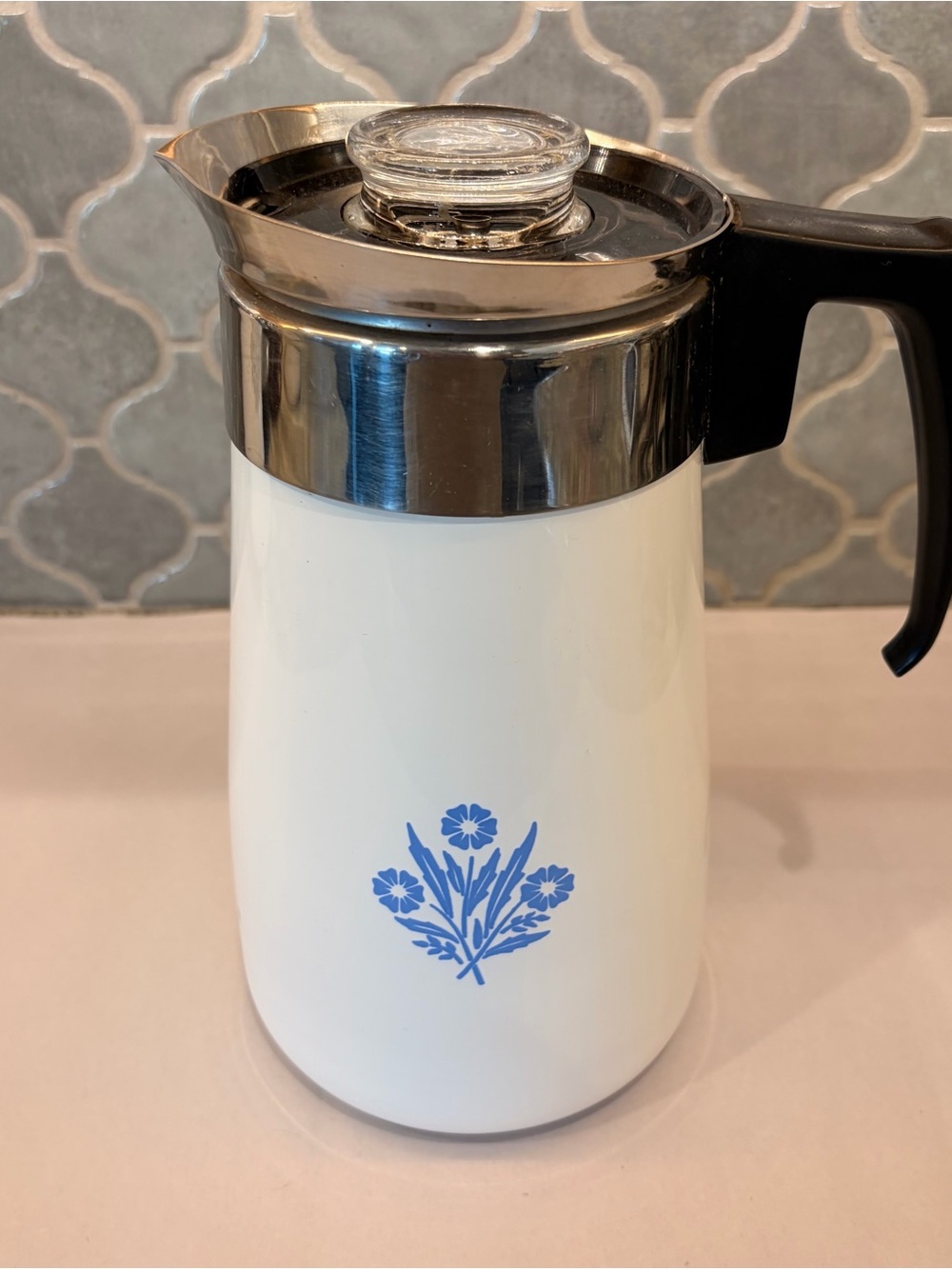 Vintage CorningWare Blue Cornflower 9-Cup Stovetop Percolator Coffee Pot